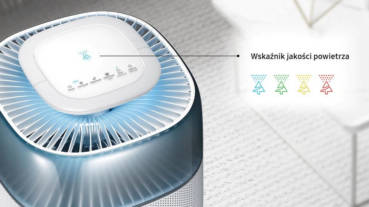Oczyszczacz powietrza Samsung AX40R3030WM biały. 4 kolorowy wskaźnik jakości powietrza.